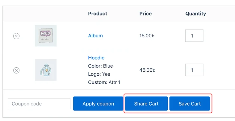 Share and Save buttons on classic cart page