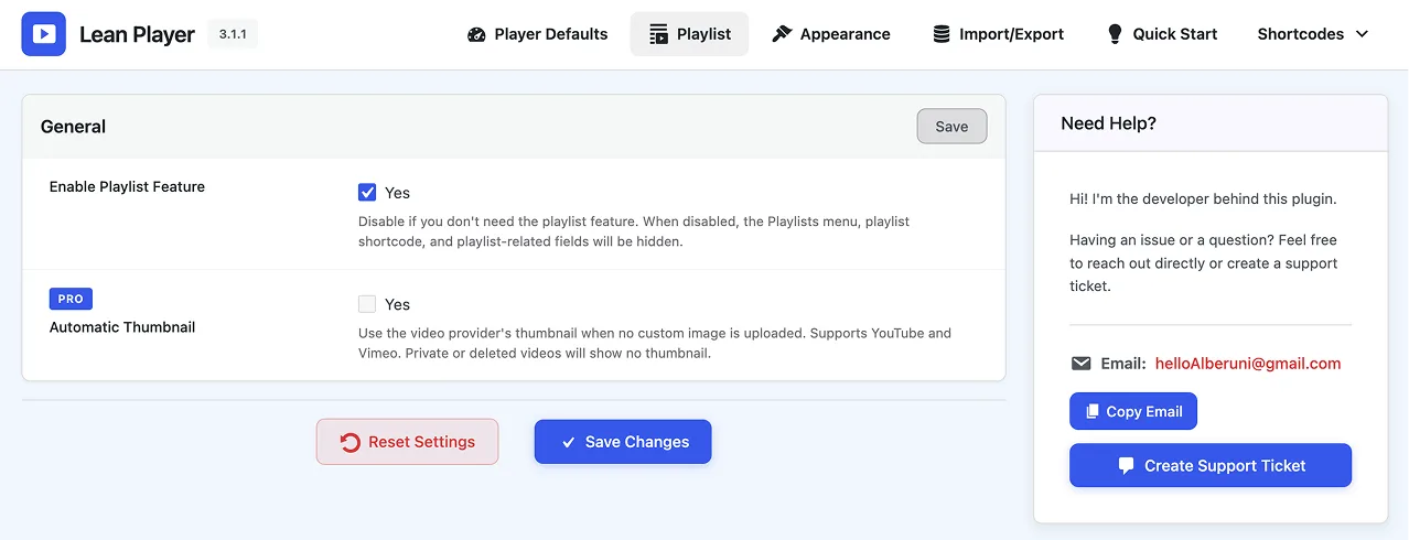 Playlist Settings